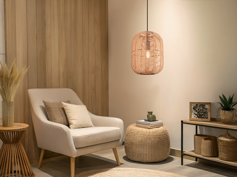 LED Hängelampe Korbleuchte mit Sisal Geflecht Lampenschirm, Ø 35cm