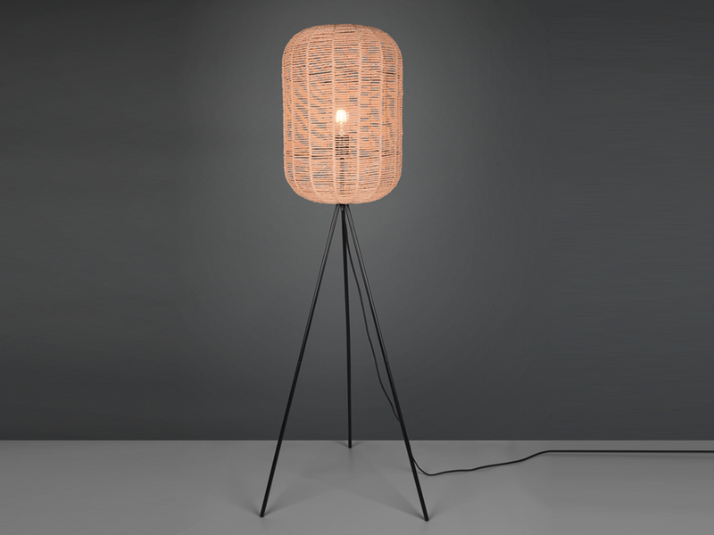 Geflochtene Tripod LED Stehlampe mit Sisal Lampenschirm