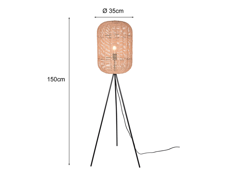 Geflochtene Tripod LED Stehlampe mit Sisal Lampenschirm