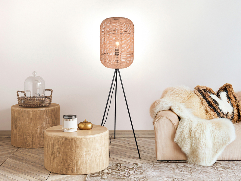 Geflochtene Tripod LED Stehlampe Korbleuchte mit Sisal Lampenschirm