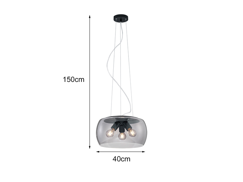 Ausgefallene LED Pendelleuchte mit Rauchglas Lampenschirm, Ø 40cm