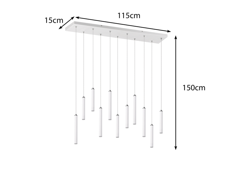 LED Pendelleuchte TUBULAR mehrflammig Weiß - 3 Stufen dimmbar, Breite 115cm