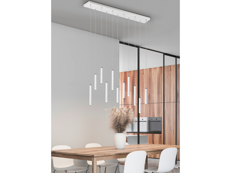 LED Pendelleuchte TUBULAR mehrflammig Weiß - 3 Stufen dimmbar, Breite 115cm