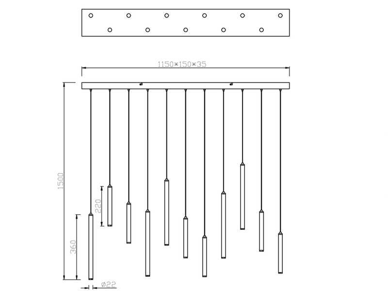 LED Pendelleuchte TUBULAR mehrflammig Weiß - 3 Stufen dimmbar, Breite 115cm