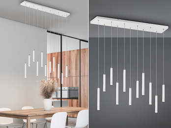 LED Pendelleuchte TUBULAR mehrflammig Weiß - 3 Stufen dimmbar, Breite 115cm