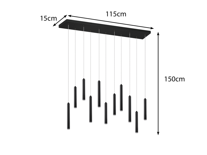 LED Pendelleuchte TUBULAR mehrflammig Schwarz - 3 Stufen dimmbar, B: 115cm