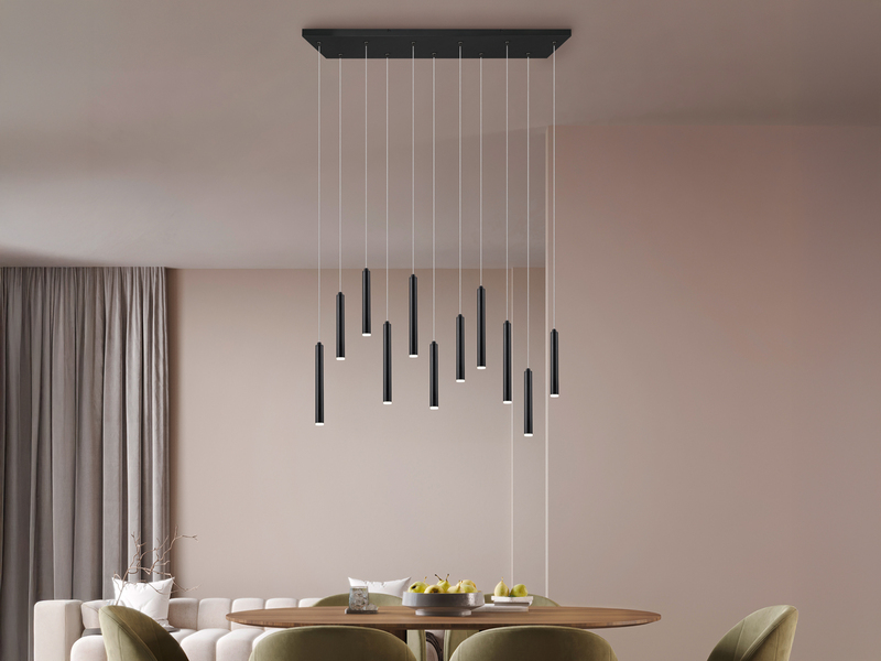 LED Pendelleuchte TUBULAR mehrflammig Schwarz - 3 Stufen dimmbar, B: 115cm