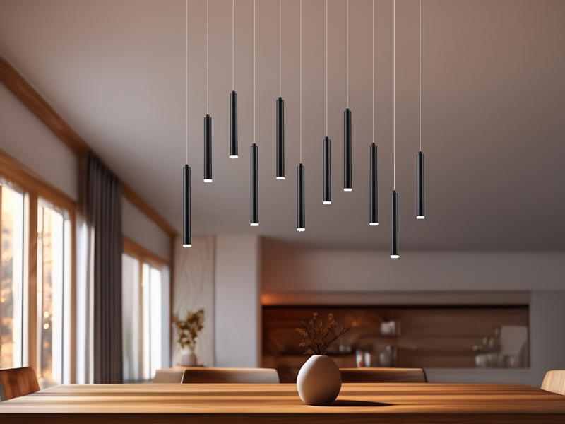 LED Pendelleuchte TUBULAR mehrflammig Schwarz - 3 Stufen dimmbar, B: 115cm