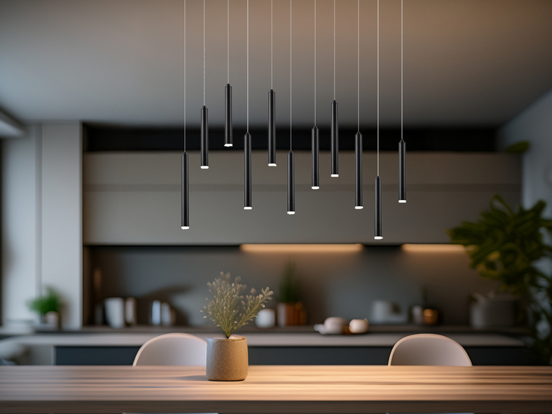 LED Pendelleuchte TUBULAR mehrflammig Schwarz - 3 Stufen dimmbar, B: 115cm