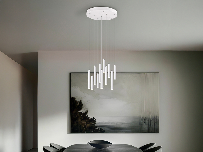 LED Cluster Pendelleuchte TUBULAR mehrflammig Weiß - 3 Stufen dimmbar, Ø 40cm