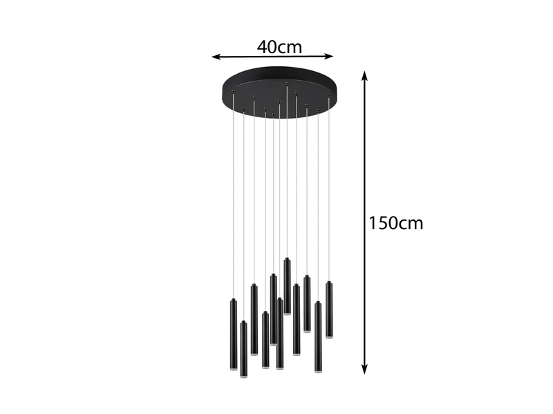 LED Pendelleuchte TUBULAR mehrflammig rund Schwarz - 3 Stufen dimmbar, Ø 40cm