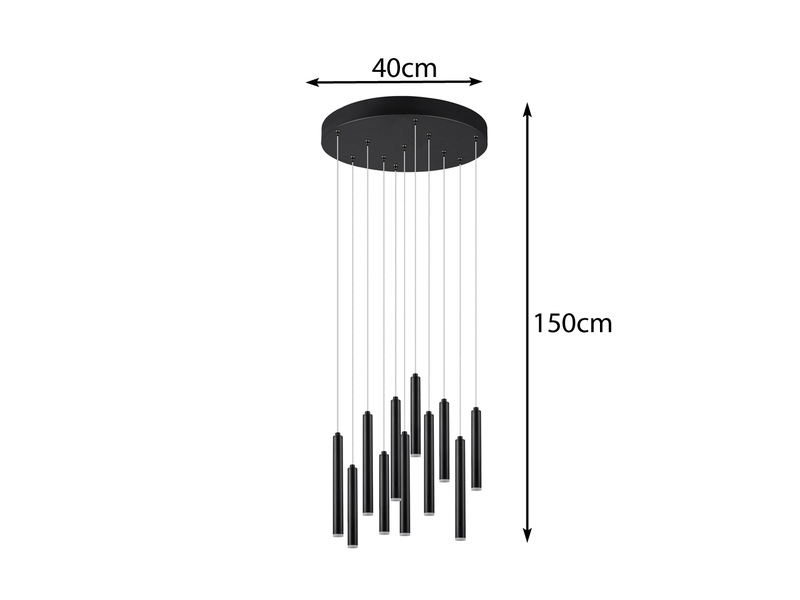 Runde mehrflammige LED Pendelleuchte TUBULAR Schwarz matt - 3 Stufen dimmbar