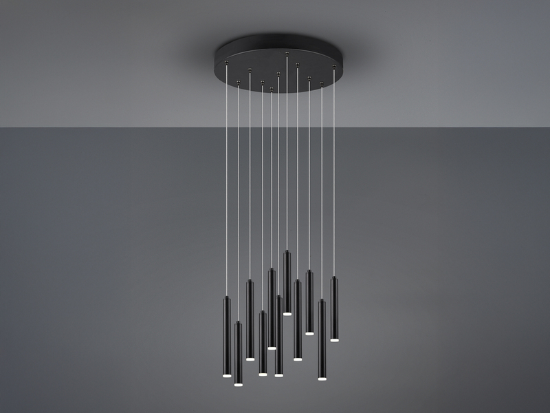 LED Pendelleuchte TUBULAR mehrflammig rund Schwarz - 3 Stufen dimmbar, Ø 40cm