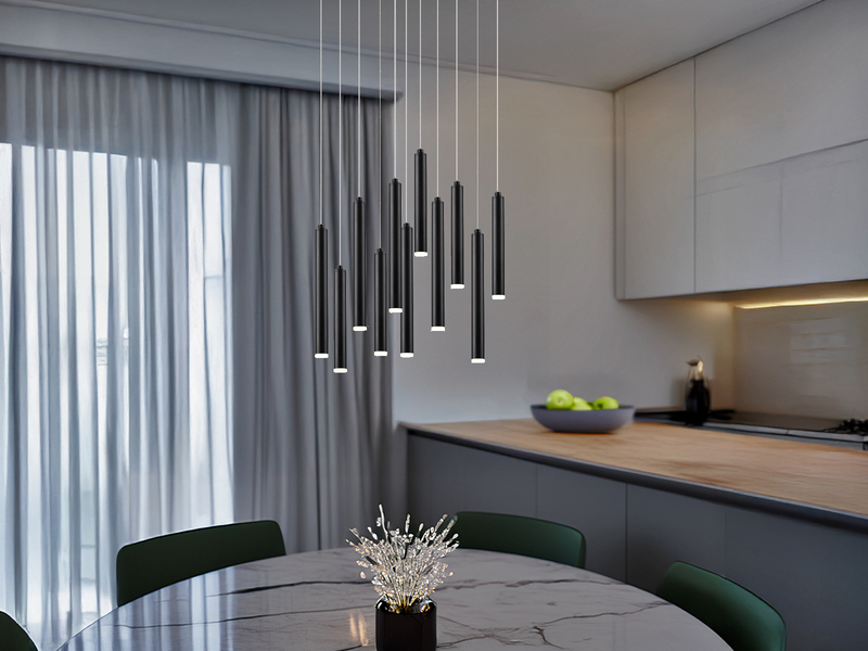 LED Pendelleuchte TUBULAR mehrflammig rund Schwarz - 3 Stufen dimmbar, Ø 40cm