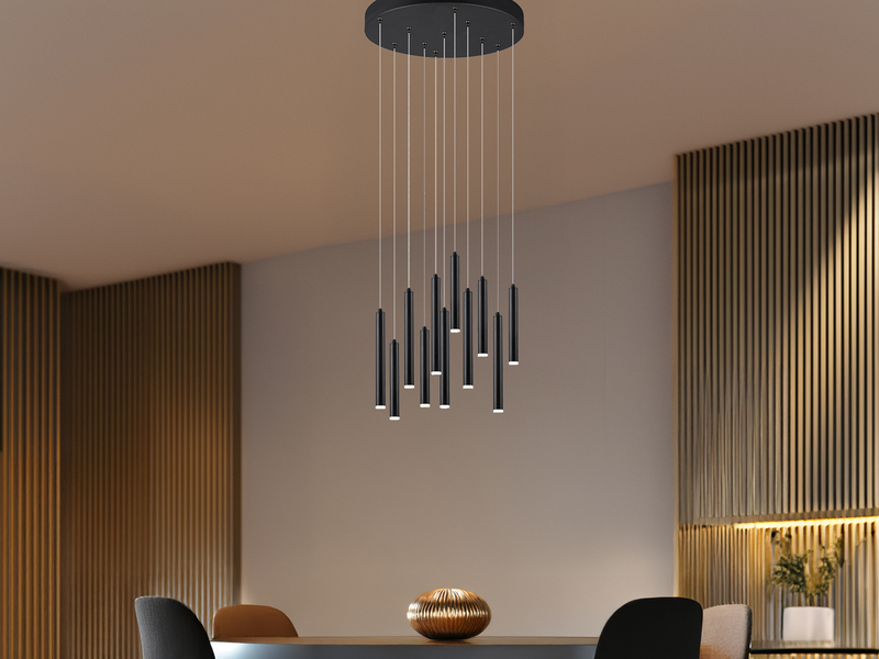 LED Pendelleuchte TUBULAR mehrflammig rund Schwarz - 3 Stufen dimmbar, Ø 40cm