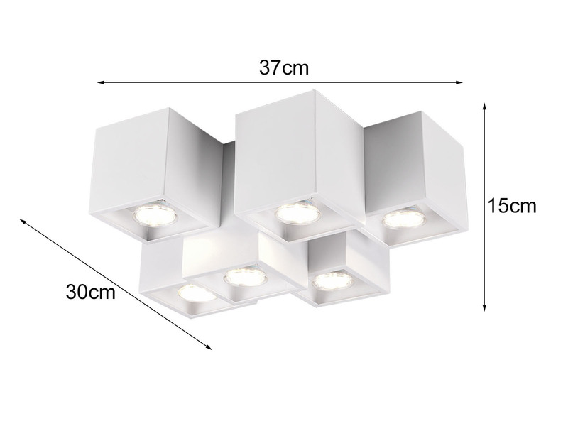 Eckiger Deckenstrahler FERNANDO 6 flammig, Aufbaustrahler Weiß matt