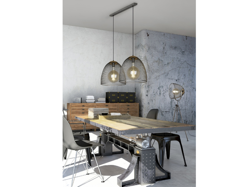 Pendelleuchte IVAR mit 2 Drahtgeflecht Metallschirmen in Silber, Breite 125cm
