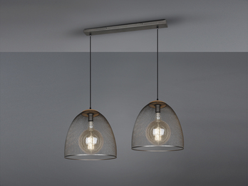 Industrielook Pendelleuchte IVAR mit 2 Drahtgeflecht Metallschirmen Silber