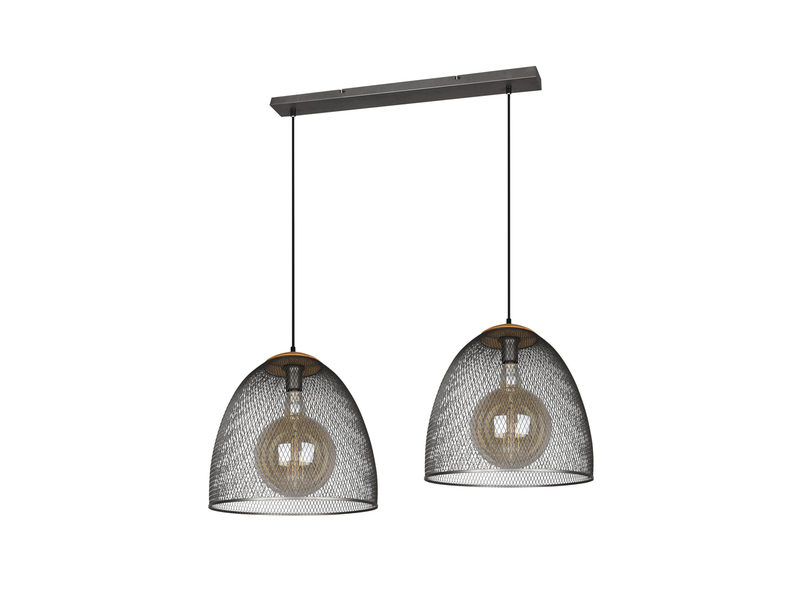 LED Pendelleuchte mit 2 Drahtgeflecht Metallschirmen Silber, Länge 125cm