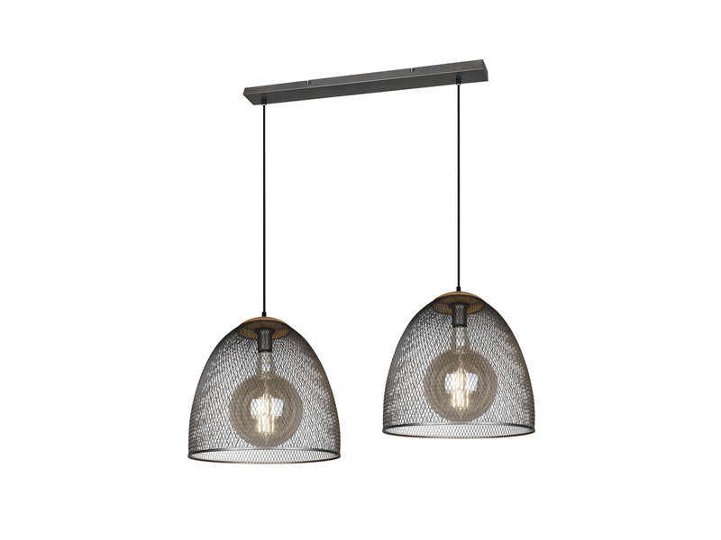 LED Pendelleuchte mit 2 Drahtgeflecht Metallschirmen Silber, Länge 125cm