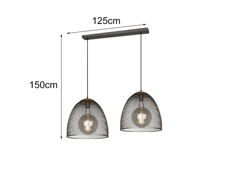 LED Pendelleuchte mit 2 Drahtgeflecht Metallschirmen Silber, Länge 125cm