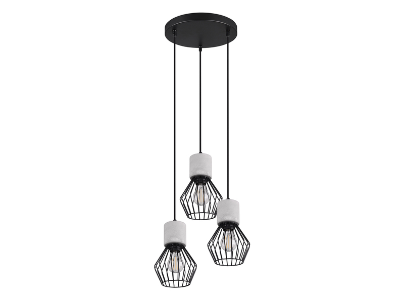 Industrial LED Hängelampe, 3 Drahtkörbe Schwarz & Betonoptik, Ø 25cm