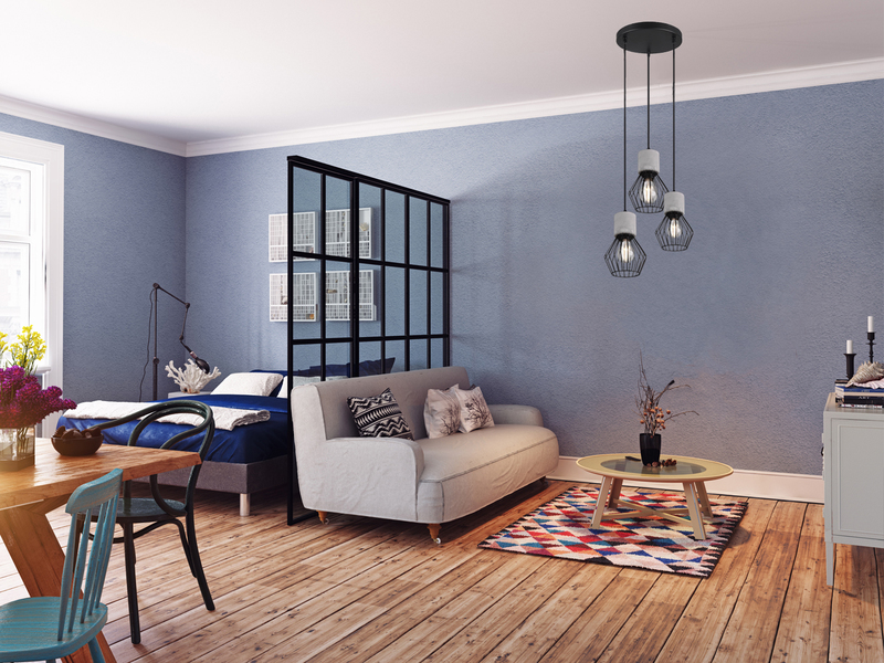 Industrial LED Hängelampe, 3 Drahtkörbe Schwarz & Betonoptik, Ø 25cm