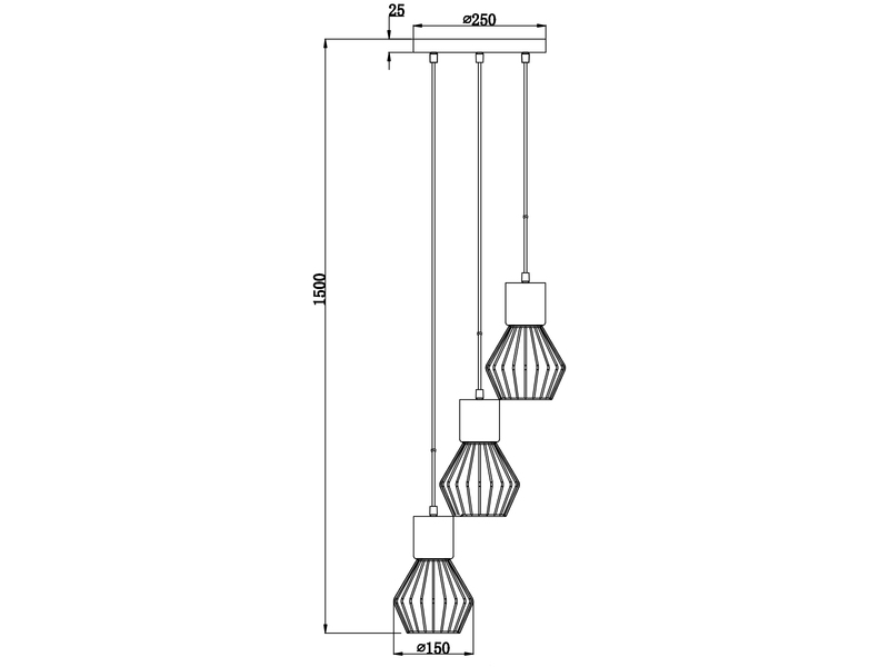 Industrial LED Hängelampe, 3 Drahtkörbe Schwarz & Betonoptik, Ø 25cm