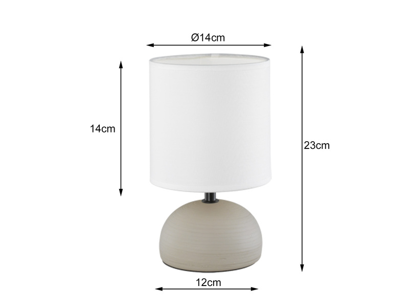 LED Tischleuchte Keramik Cappucino runder Stofflampenschirm Weiß Ø14cm