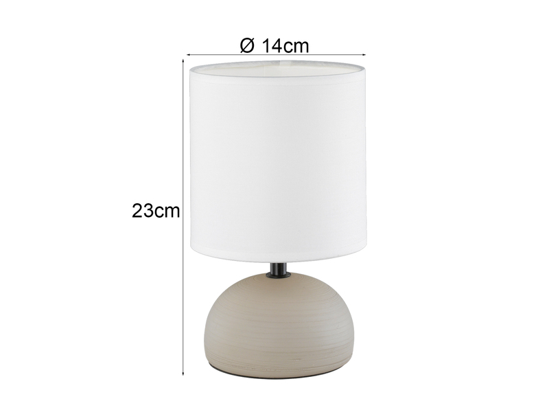 LED Tischleuchte Keramik Cappucino runder Stofflampenschirm Weiß, Höhe 23cm