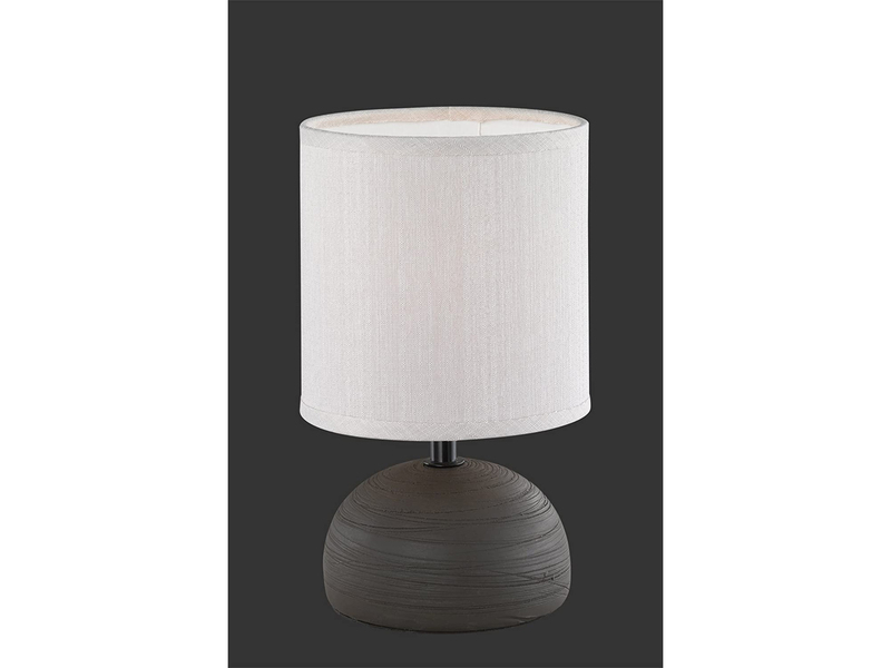 LED Tischleuchte Keramik Braun runder Stofflampenschirm Weiß Ø14cm