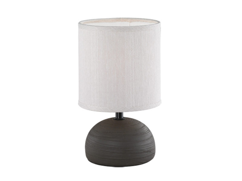 LED Tischleuchte Keramik Braun runder Stofflampenschirm Weiß Ø14cm
