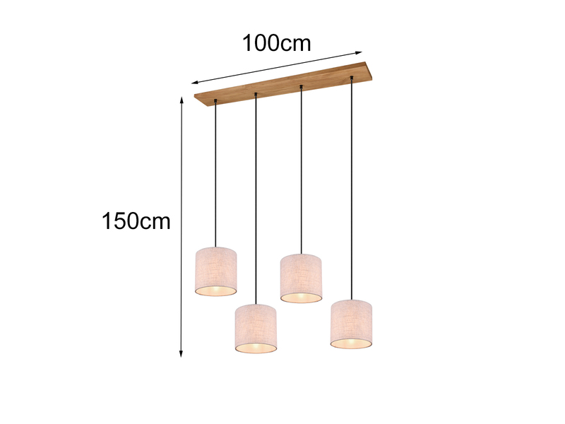 Pendelleuchte ELMAU mit Stoffschirm Beige & Naturholz Baldachin, Länge 100cm