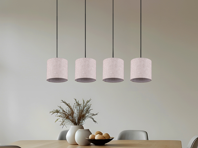 Pendelleuchte ELMAU mit Stoffschirmen Beige & Naturholz Baldachin, Breite 100cm