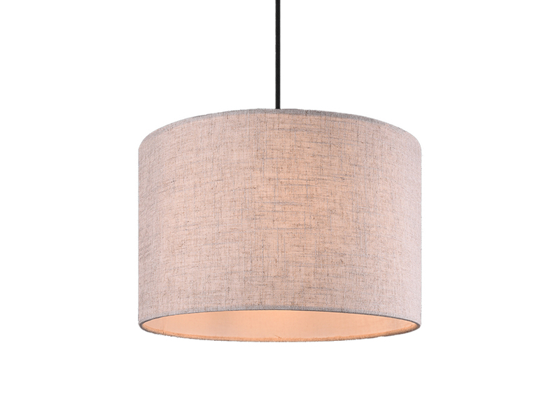 Skandinavische LED Pendelleuchte mit beigem Stoffschirm und Naturholz, Ø 35cm