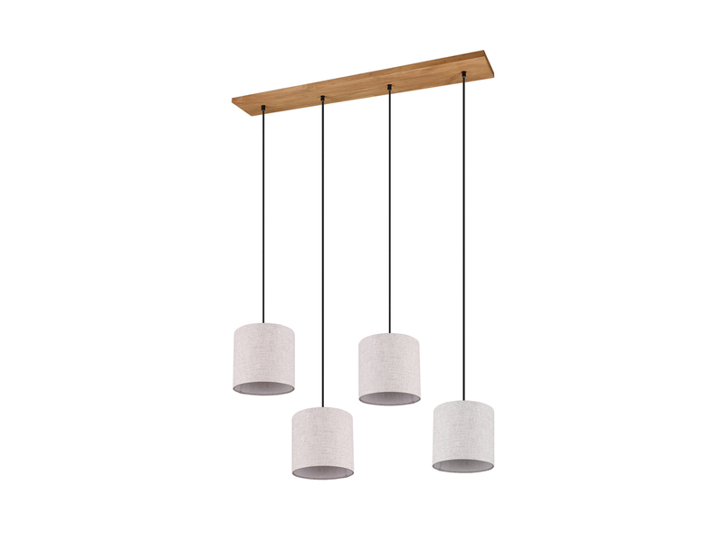 LED Pendelleuchte mit Stoffschirmen Beige & Naturholz Baldachin, Breite 100cm