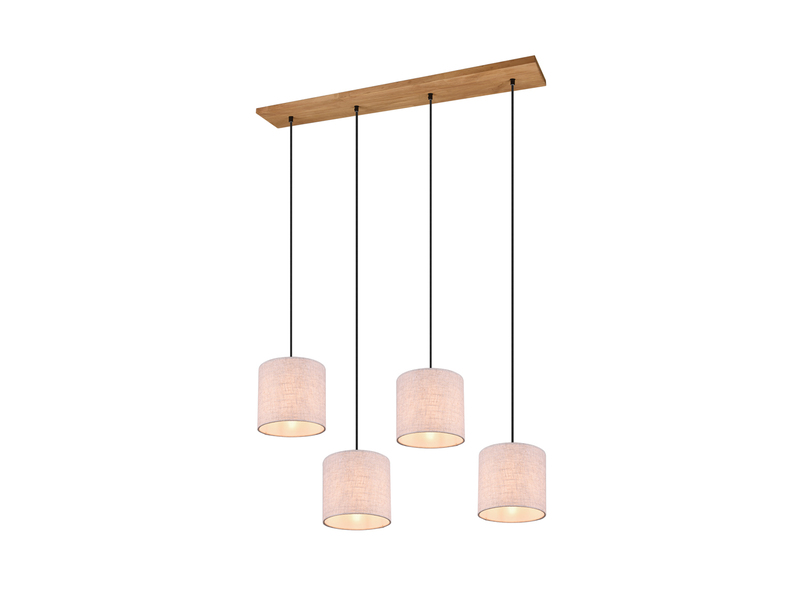 LED Pendelleuchte mit Stoffschirmen Beige & Naturholz Baldachin, Breite 100cm