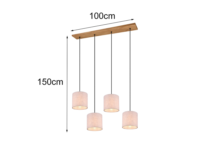 LED Pendelleuchte mit Stoffschirmen Beige & Naturholz Baldachin, Breite 100cm