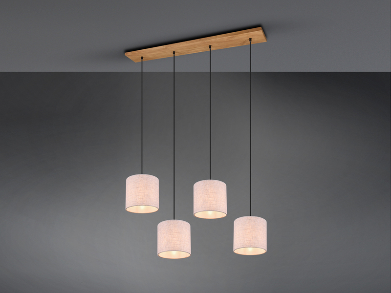 LED Pendelleuchte mit Stoffschirmen Beige & Naturholz Baldachin, Breite 100cm