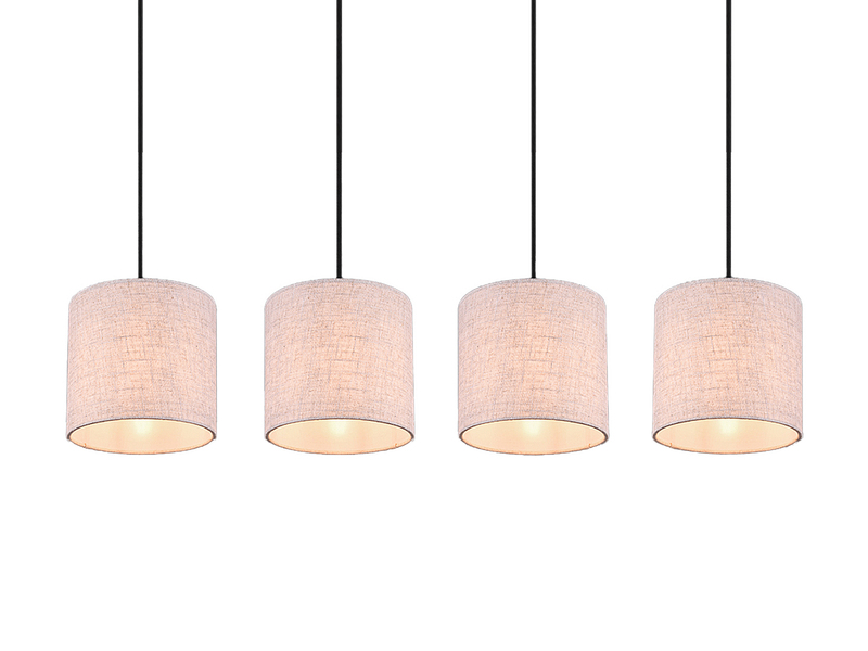 LED Pendelleuchte mit Stoffschirmen Beige & Naturholz Baldachin, Breite 100cm