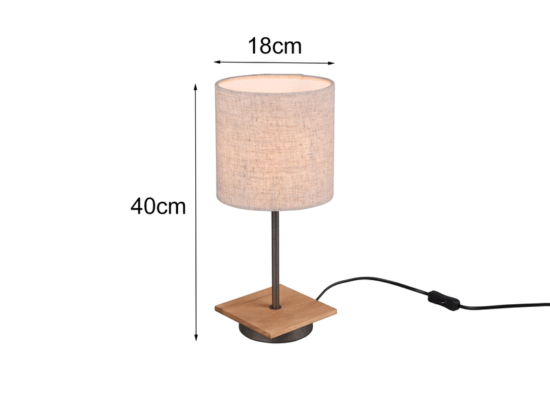 Schlichte LED Tischleuchte mit Stoffschirm & Leuchtenfuß Holz Metall