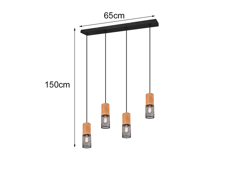 Balkenpendellampe TOSH mit 4 Draht Lampenschirmen Schwarz & Holzfassungen