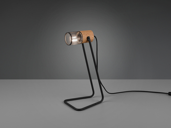Industrial TOSH Tischlampe Metallgeflecht Metallschirm und Holzsockel, Höhe 40cm