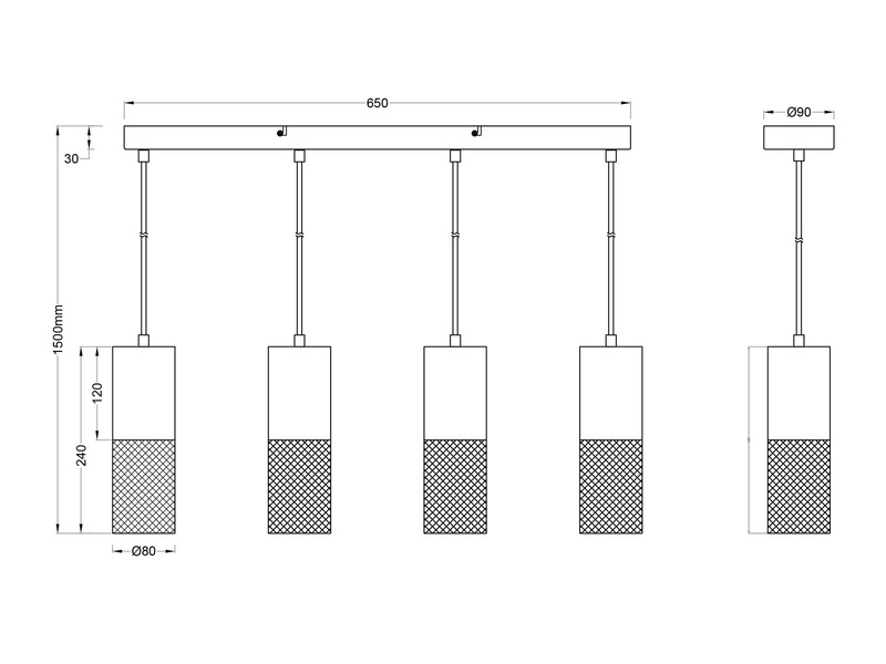 LED Pendelleuchte 4-flammig Lampenschirme Schwarz & Holz, Breite 65cm