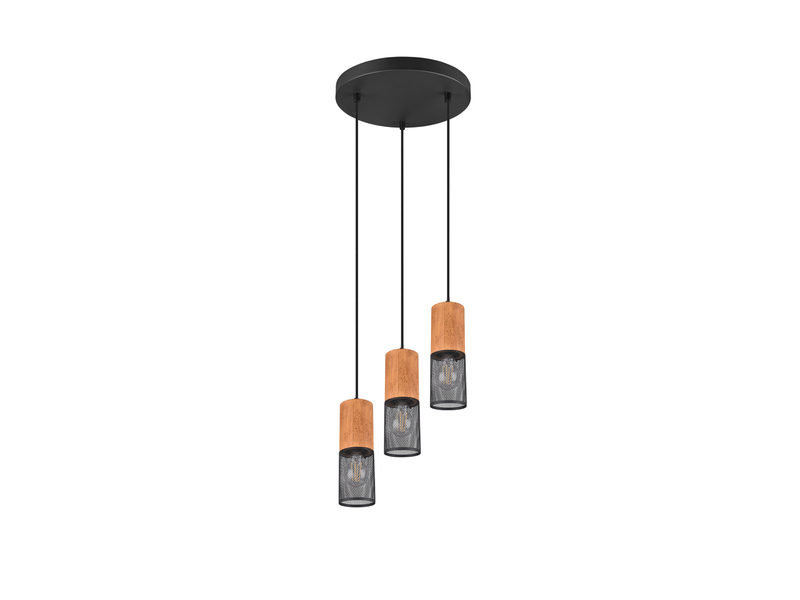 LED Pendellampe Draht Lampenschirme in Schwarz & Holzfassungen, Ø 28cm