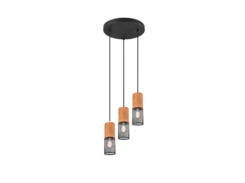 LED Pendellampe Draht Lampenschirme in Schwarz & Holzfassungen, Ø 28cm