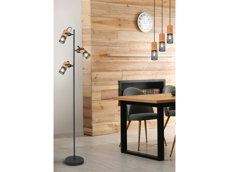 LED Pendellampe Draht Lampenschirme in Schwarz & Holzfassungen, Ø 28cm