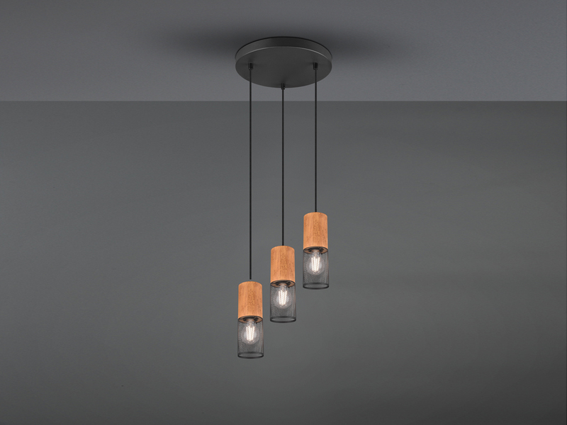 LED Pendellampe Draht Lampenschirme in Schwarz & Holzfassungen, Ø 28cm