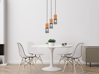 LED Pendellampe Draht Lampenschirme in Schwarz & Holzfassungen, Ø 28cm