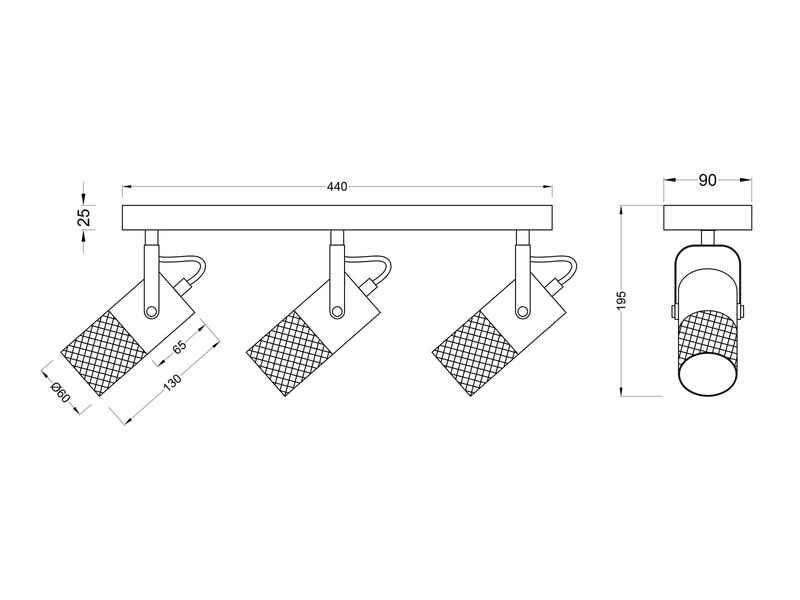 Dreiflammiger LED Deckenstrahler mit Metall Gitterschirme schwarz & Holzsockel